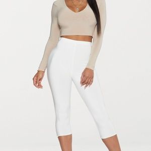 Nude Long Sleeve Crop V Neck by Pretty Little Thin